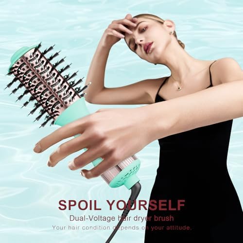 Travel Dual Voltage Hair Dryer Brush Essentials for Women- 2” Oval Size Brush Blow Dryer Portable Mini Hair Curler/Straightener Hair Styling Tool Accessories(‌Auto Dual Voltage & No Converter Needed) - Image 4