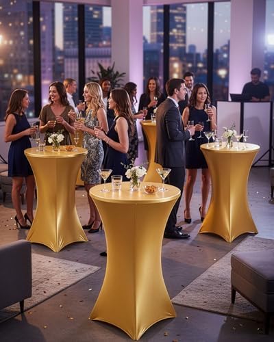 KeyWave Spandex Cocktail Table Covers, 32x43 Inch, Shiny Gold, 8 Pack - Image 6