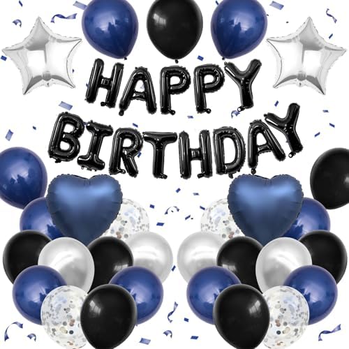 Navy Blue and Black Birthday Decorations for Men Happy Birthday Banner by BTZO