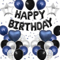 Navy Blue and Black Birthday Decorations for Men Happy Birthday Banner by BTZO