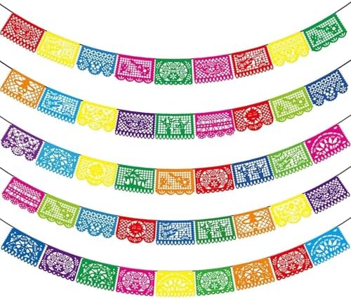 Asoulin 5 PCS Mexican Papel Picado Banners, Dia De Los Muertos Decorations by Asoulin