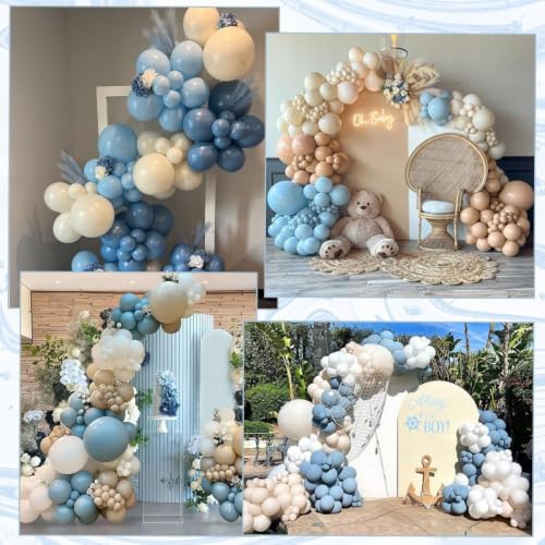 Dusty Baby Blue Balloon Arch Kit, Blue Beige Balloons Garland Slate Fog Baby Blue Ivory White Balloons with 3PCS 18Inch Clear Balloons for Men Boy Baby Shower Christening Birthday Party Decorations - Image 6