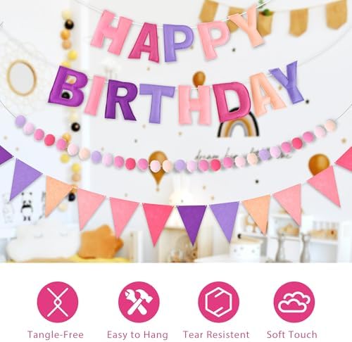 CANREVEL 3 PCS Pre-Strung 3D Happy Birthday Banner Decorations, Purple - Image 4