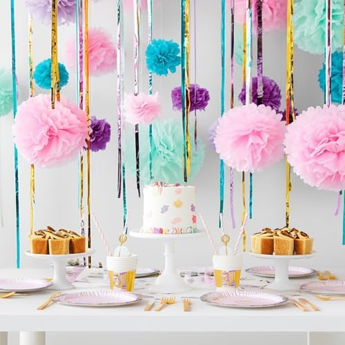 PapaKit 20pc Mermaid Purple Tissue Paper Pom Poms Set – Decorative Hanging Paper Flowers for Birthday Party, Baby Shower, Wedding, Bridal Shower, and Bachelorette Backdrop - Image 6