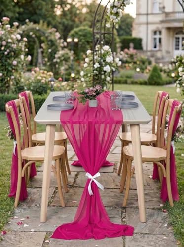 Pack of 15 Chiffon Table Runners 29 x 120 Inch, 14FT Long - Hot Pink - Image 4