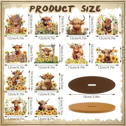 Wesiti 12 Pcs Highland Cow Table Decoration Wooden Highland Cow Centerpiece - Image 3