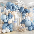412Pcs Dusty Blue White Sand Balloon Arch Garland Kit,18 12 10 5 Inch Slate Fog Baby Blue Macaron Blue Sand White for Birthday Baby Shower Wedding Bridal Gender Reveal Decorations by PAXILE