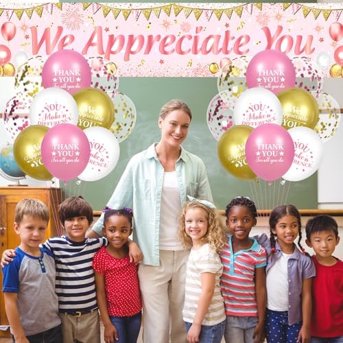 We Appreciate You Decorations Pink Gold Appreciate You Banner Yard Sign with 18 Pcs Balloons Thank You for All You Do Banner Employee Staff Appreciation Gifts Teacher Doctor Appreciation Party Decor - Image 4