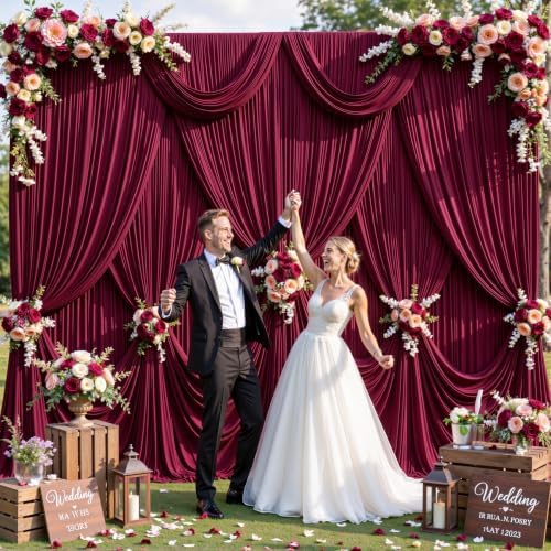 10x10 Burgundy Backdrop Curtain for Parties Wedding Wrinkle Free Maroon Photo Curtains Backdrop Drapes Fabric Decoration for Birthday Engagement Ceremony 5ft x 10ft,2 Panels - Image 3
