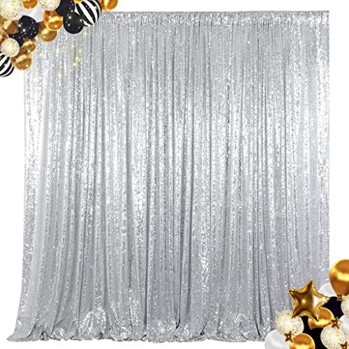 ShinyBeauty 8FTx8FT-Silver-SEQUIN Backdrop Shimmer Holiday Fabric Backdrops, Sequin Photography, Photo Booth Curtains (8FTx8FT, Silver) by ShinyBeauty