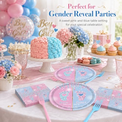 72 Pcs Gender Reveal Plates Napkins and Forks Set, 7 Inch, Serves 24 Guests - Image 4