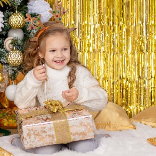 10 Pack Gold Foil Curtain Backdrop 3.2ft x 9.8ft Metallic Tinsel Foil Fringe Curtains Streamer Photo Booth Backdrop for Birthday Party Engagement Bachelorette Party Decorations (Gold) - Image 5