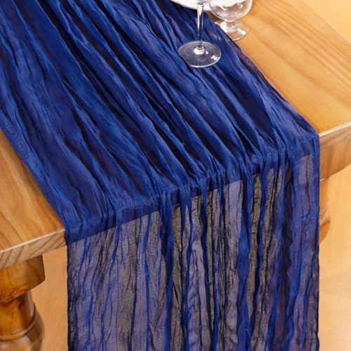 DeZerlor Royal Blue Cheesecloth Table Runners 4 Pack Summer Boho Runners - Image 2