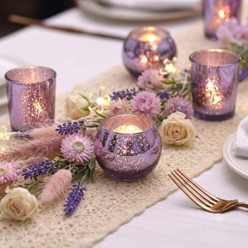 LETINE 36pcs Purple Votive Candle Holders – Glass Tea Light Candles Holder, Standard Votive Size for Regular Votive Candles– Bulk Candle Holder for Party Decoration, Bridal Shower, Home Decor - Image 3
