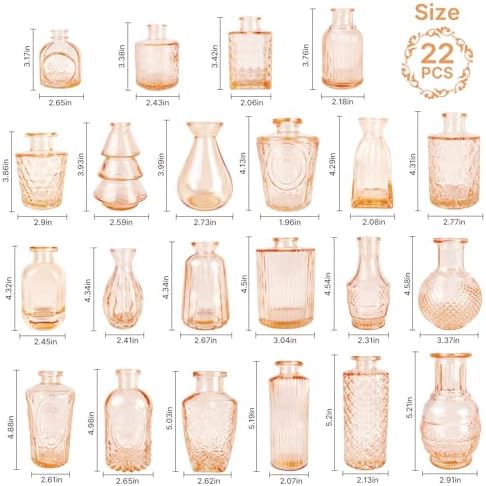 Clear Amber Gold Glass Bud Vase Set of 22 Pcs,Small Bud Vases in Bulk,Glass Crystal Flower Vases Table Centerpieces for Party Event Wedding Decor Baby Shower Decorations (Amber Gold, 22 Pcs) - Image 4