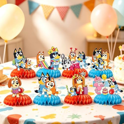 Bluey Birthday Party Supplies , 8Pcs Honeycomb Centerpieces for Dog animen Decorations, Double Sided Table Decorations Centerpieces Party. - Image 4