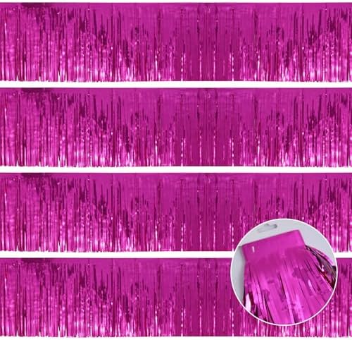 Hot Pink Party Decorations 48FT - Barbie Birthday Decorations - Bachelorette Party Supplies - Hot Pink Tinsel Garland - Pink Birthday Backdrop - Party Streamers by YUKL