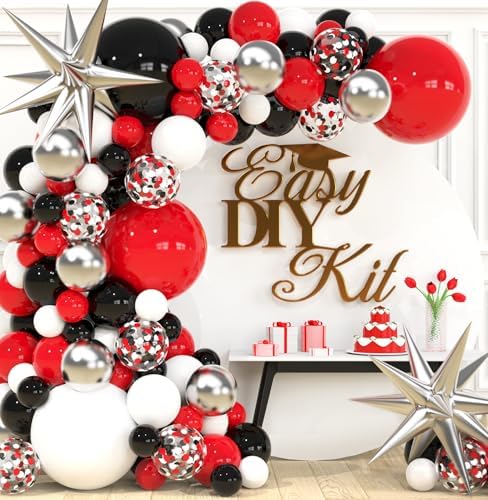 ALL-IN-1 Red Black and White Balloon Arch Kit for Red and Black Birthday Party Decorations – Reds and Blacks Balloons for White Black and Red Balloon Garland Kit – Graduation Black and Red Balloons by SherylDecor