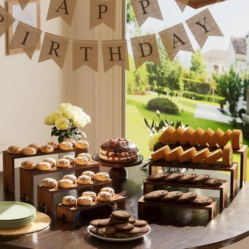 2 Set Wooden Tiered Risers Display Stands for Vendor Events,Stackable Wood Cupcake Display Stand,Farmhouse Decor Wood Dessert Table Display Set,Vendor Booth Display Items,Food Display Risers for Party - Image 3