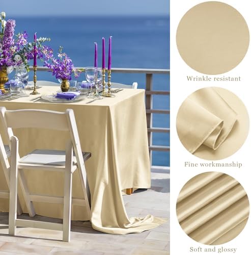 TURSTIN 8 Pack Champagne Satin Tablecloth 102 x 58'' Overlay Table Cover - Image 3