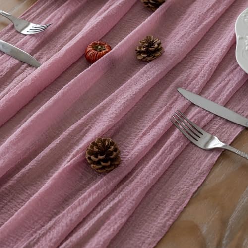 3Pcs Dusty Rose Cheesecloth Table Runner 120 Inches for Party Home Decor - Image 4