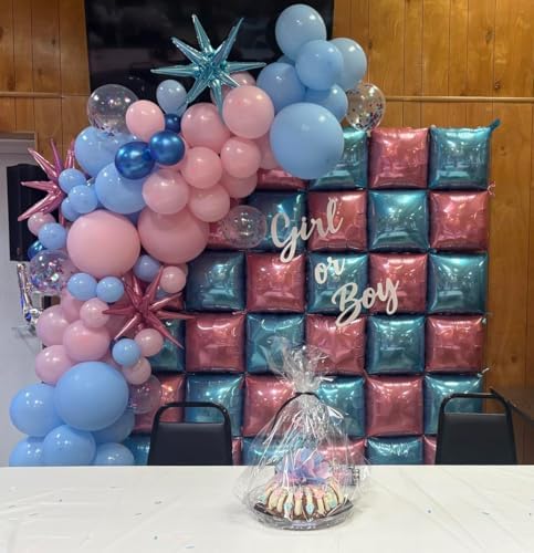 Pink Blue Square Foil Balloon Wall,25Pcs Double Sided Foil Balloons - Image 3