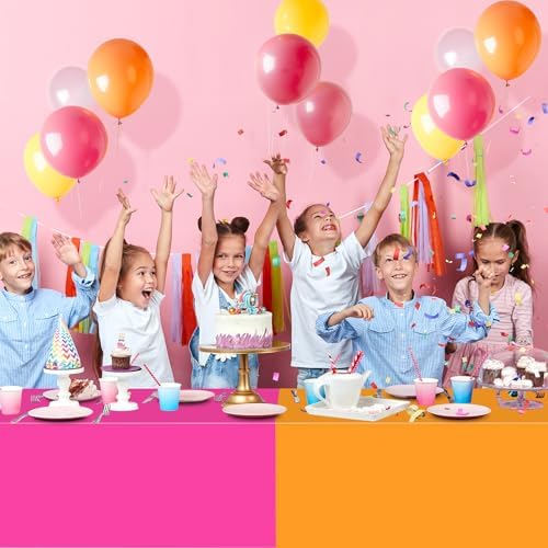 3 Pack Pink and Orange Plastic Tablecloth Party Decorations, Groovy Hot Pink and Orange Disposable Table Cover, Rectangle Table Cloth for Tequila Sunrise Sunset Birthday Party Decorations, 54x108 Inch - Image 4