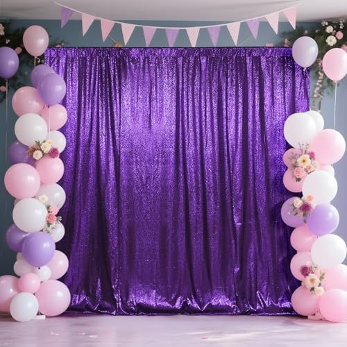 SquarePie 7x7ft Purple Sequin Backdrop, High Density Non-Transparent Glitter Curtain for Photography, Birthday, Wedding Party Decorations, Thick Solid Background with 4" Rod Pocket, 1 Panel - Image 4