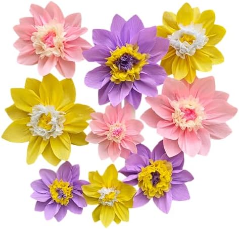 Mybbshower Crepe Paper Flower for Wall Paper Pom Pom Decor Girls Birthday Party Backdrop Baby Shower Nursery Decoration Pack of 9 (Lilac Pink) by Mybbshower