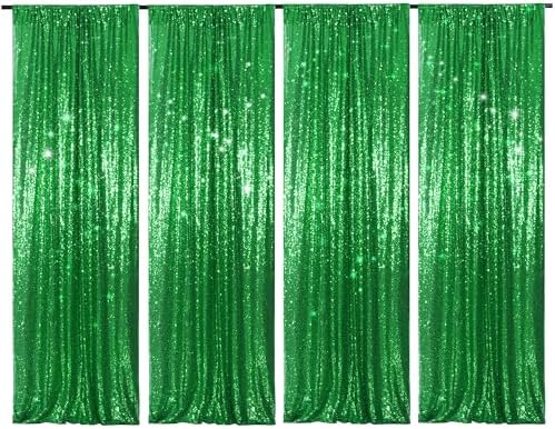 PartyDelight Green Sequin Backdrop Curtains 2x8ft 4 Panels by PartyDelight