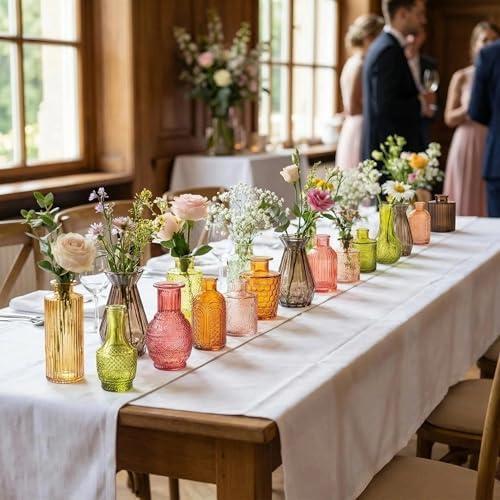 32 PCS Assorted Vintage Bud Vases, Colorful Glass Small Vases Bulk, for Centerpieces, Wedding Table Decor, Home Decorations & Gifts (Amber Series) - Image 4