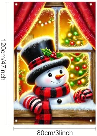 BlissYard Snowman Red Plaid Scarf Christmas Banner 31x47 Fabric - Image 3