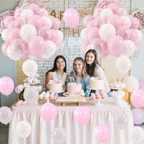 HILAVO Pink Bow Balloons, 12 Inch Pastel Light Pink Transparent White Bow Print Coquette Balloon for Girls Women Birthday Bachelorette Party Bridal Baby Shower Wedding Anniversary Decorations Supplies - Image 6