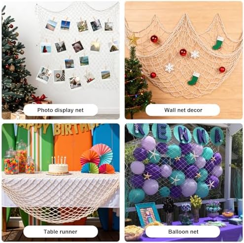 2 Pack Fish Net Decorations, 80x40 Inch Beige Fishing Net Decor for Party - Image 4