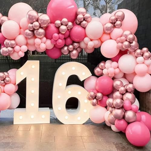 Pink Balloon Arch Kit, 112 PCS Pink and Hot Pink Pastel Pink Metallic Balloons Garland with Explosion Star Heart Foil Balloons for Girls Birthday Bridal Valentine's Day Princess Party Decorations - Image 3