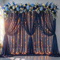 Shillance 30ft x 10ft Navy Blue Backdrop Curtain with Lights String for Parties, Sheer Tulle Wedding Photo Backdrops Drapes for Baby Shower Birthday Party Decorations Background for Photography by Shillance
