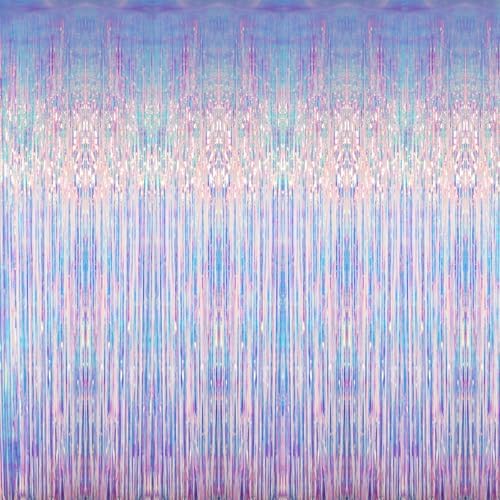 GOER 3.2 ft x 6.5 ft Metallic Tinsel Foil Fringe Curtains Party Photo Backdrop Party Streamers for Mermaid Birthday Party Decorations(1 Pack,Iridescent) by GOER