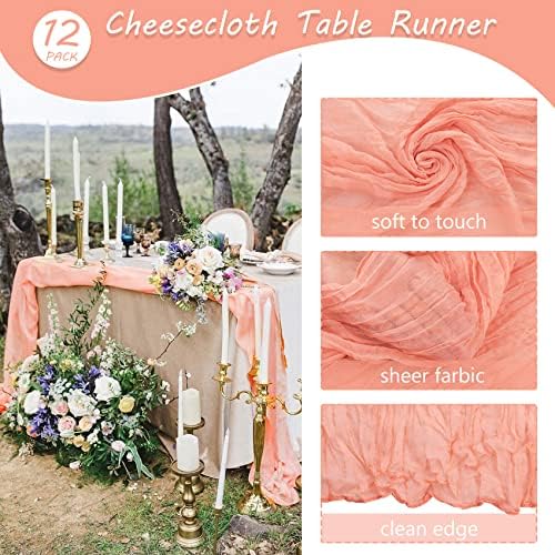 35x120 Inch Peach Coral Cheesecloth Table Runner Boho Wedding Party Decor - Image 4