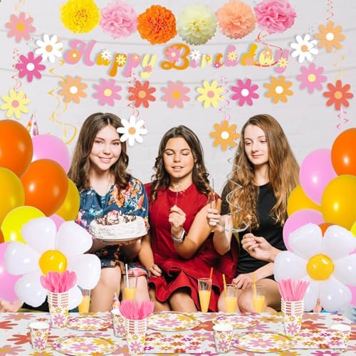 236pcs Groovy Daisy Party Supplies Plates Napkins Tableware Set, Serve 24 - Image 5