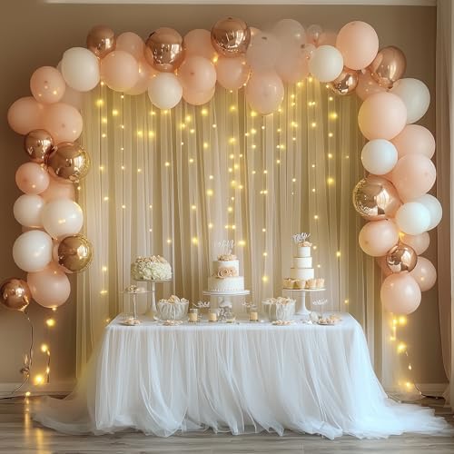 Tulle Backdrop Curtain with Lights 10x10FT Champagne Sheer Curtains - Image 5