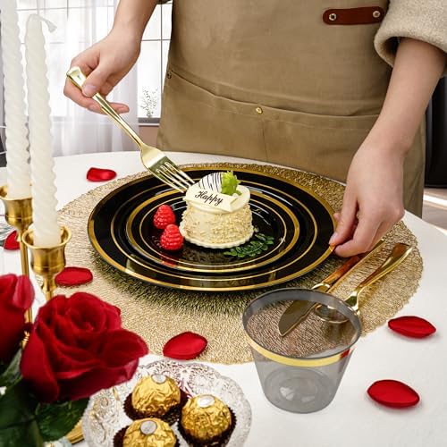 BESTVIP 350 Piece Black Gold Dinnerware Set for 50 Guests - Image 3