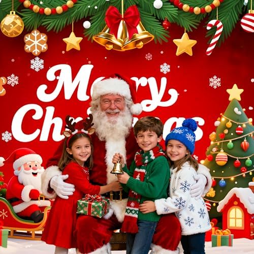 8x6ft Merry Christmas Backdrop Large Christmas Party Decoration Banner Xmas Backdrops for Wall Photography Background Photo Props with 19.68ft Ribbon - Image 5
