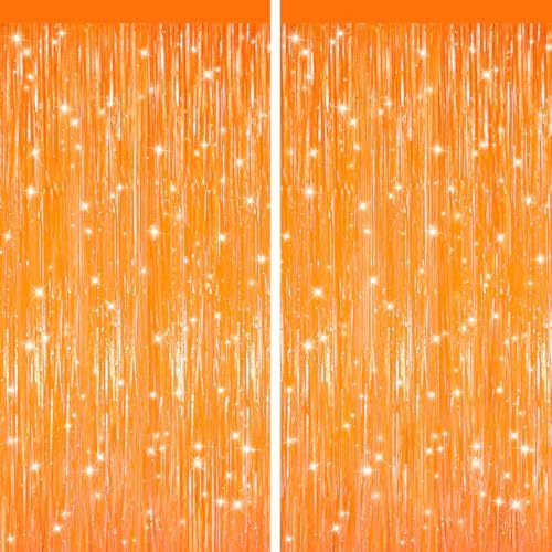 GCB 2Pack Orange Foil Fringe Curtains Backdrop, Halloween Party Streamers by GCBPartyDecorations