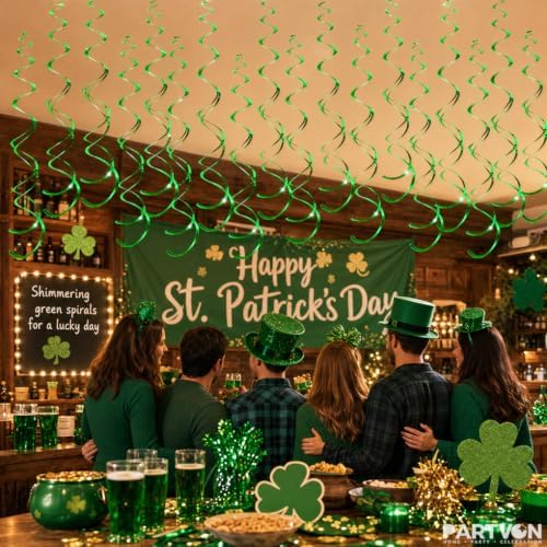32 PCS Green Hanging Swirl, Sparkle Ceiling Hanging Decorations, Plastic Streamer Party Decorations for Birthday, St Patrick's Day, Jungle Theme, Easter, Nature Party - Image 7