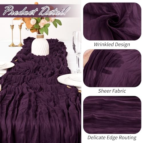 30 Pack Dark Purple Cheesecloth Table Runner 17 x 108 inch Cheese Cloth Table Runners 9ft Terracotta Table Runner Rustic Romantic Sheer Gauze Runner for Wedding Party Baby Shower Table Decoration - Image 3