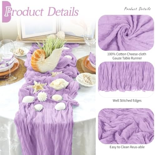 6 Pack Lavender Cheesecloth Table Runner 17x108 Inch Semi Sheer Boho Gauze Cheese Cloth Fabric Table Runners Table Decor for Wedding Party Baby Shower Birthday Home Decor Garden Farmhouse - Image 5