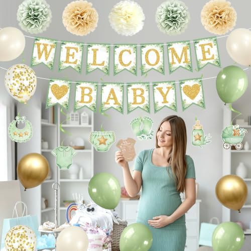 Sage Green Baby Shower Decorations Welcome Baby Banner Game Cards Kit - Image 6
