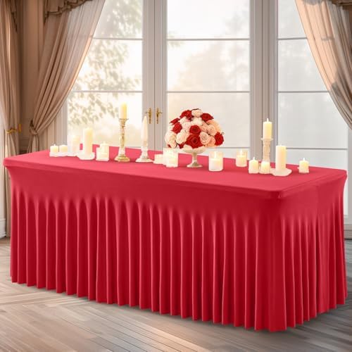 Shillance 2 Packs Red Spandex Tableclothes for 8 Foot Rectangle Table, Spandex Table Covers 8FT Stretch Table Skirts Wrinkle Free Fitted Table Cloth for Valentines, Event, Wedding, Banquet & Parties - Image 7