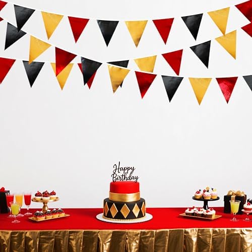Red Black Gold Party Decorations Metallic Fabric Triangle Pennant Banner Flag Bunting Garland for Graduation Birthday Anniversary Pirate Poker Casino Las Vegas Christmas Holiday Party Supplies - Image 6