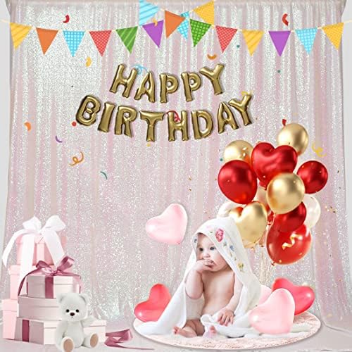 PartyDelight Iridescent White Sequin Backdrop 6x7ft Shimmer Photo Curtain - Image 6
